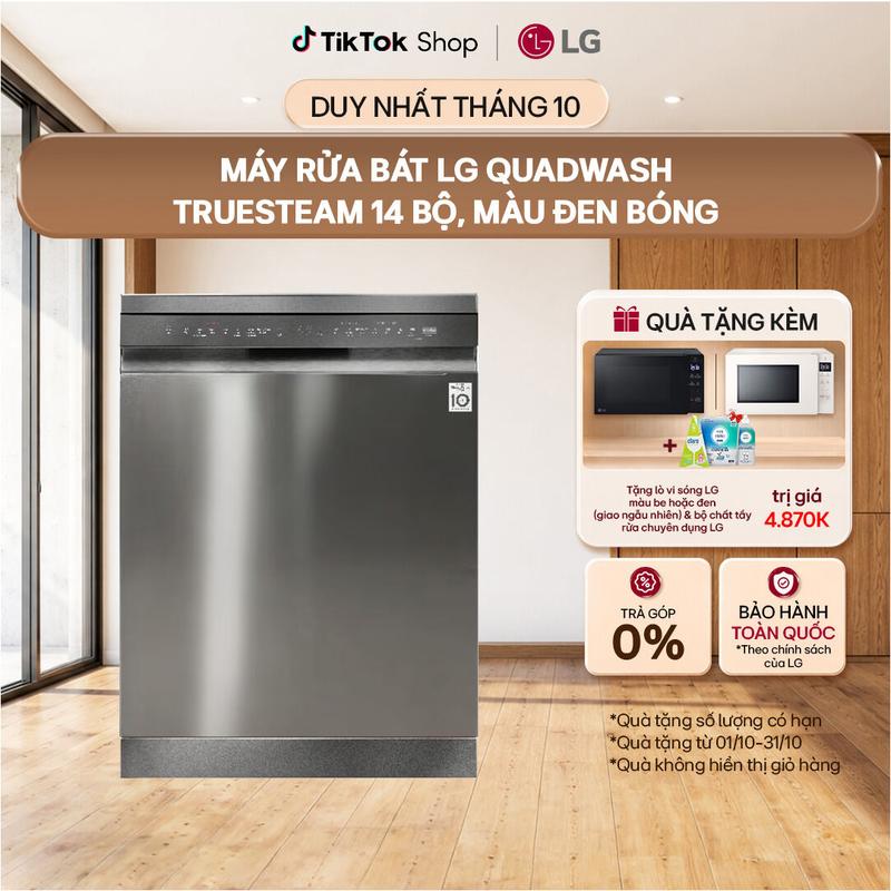 Máy rửa bát LG QuadWash TrueSteam 14 bộ, màu đen bóng LDT14BSA4