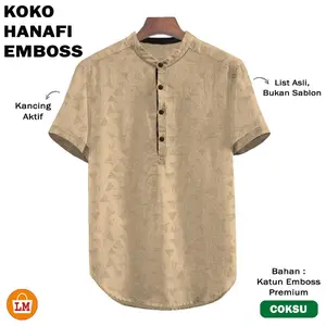 LPM 26432 Baju Pria Muslim KOKO HANAFI Lengan Pendek Bahan Katun Embos Size JUMBO Big Size M-2XL