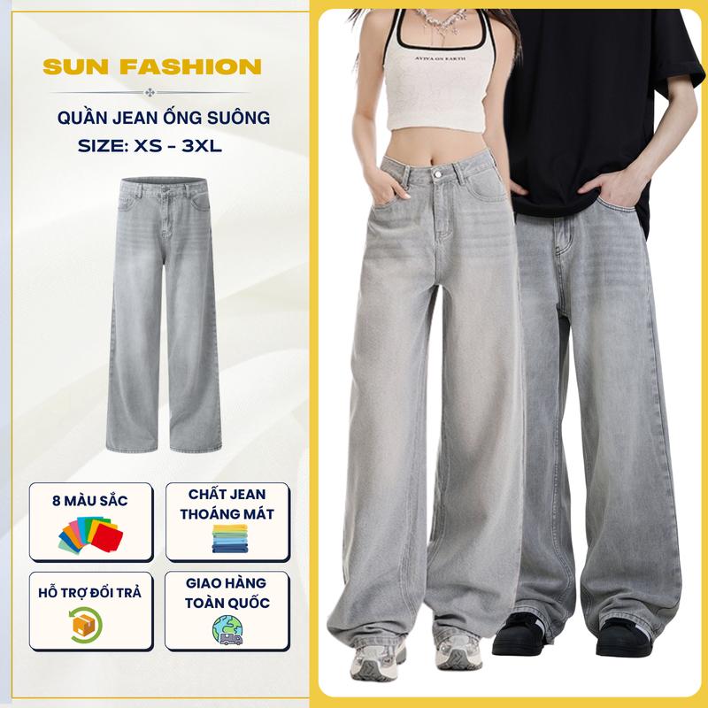 Quần jean nam nữ SUN T9 WASH XÁM TRẮNG thiết kế ống suông basic dễ phối đồ phong cách trẻ trung năng động Pants Có Túi