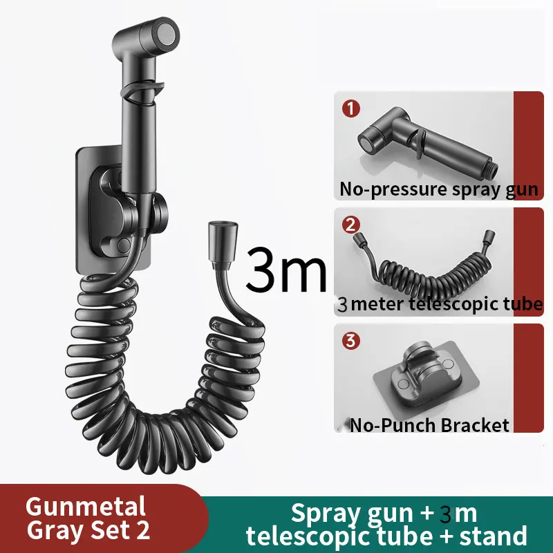 Bộ vòi xịt vệ sinh cao cấp - Vòi xịt rửa bồn cầu áp lực cao (bao gồm: đầu phun + ống nối 3 mét + giá đế cố định) 0