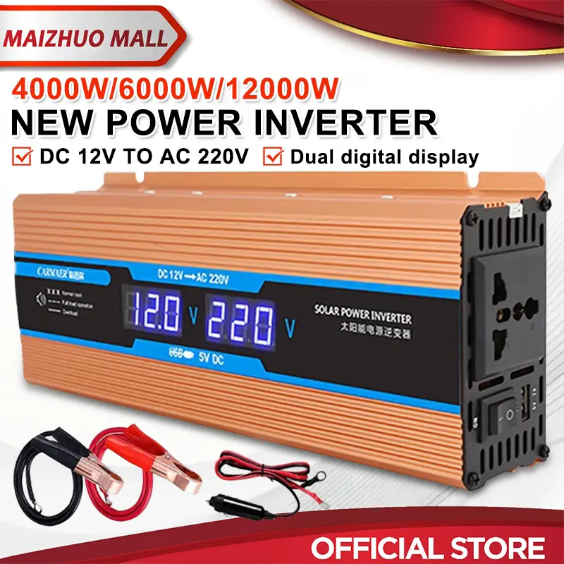 4000W/6000W/12000W Car inverter Solar Power Inverter 12v to 220v Car Inverter Solar Converter high power converter professional type with USB inverter Digital Display  LCD Display Solar Power Inverter Sine Wave Converter