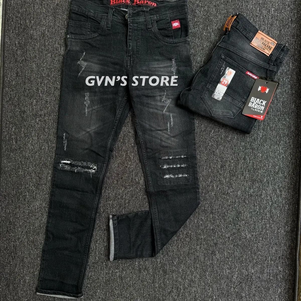 SIZE 28-33 [BISA COD]Celana Jeans Panjang Sobek Tambal Black Baron Slimfit Bahan Melar Motif Nyaman Skinny Pria Distro Hitam -  Cowok