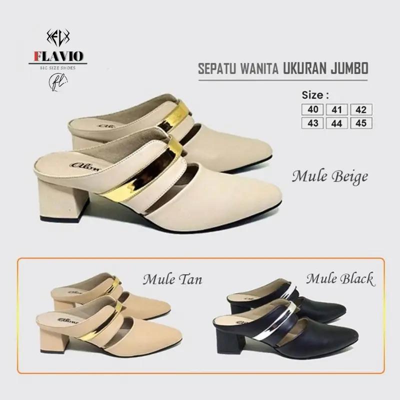 BIG SIZE 40-45 | Sepatu Sandal Mules Heels Pesta Wanita Ukuran JUMBO Besar | A101 Beige 0