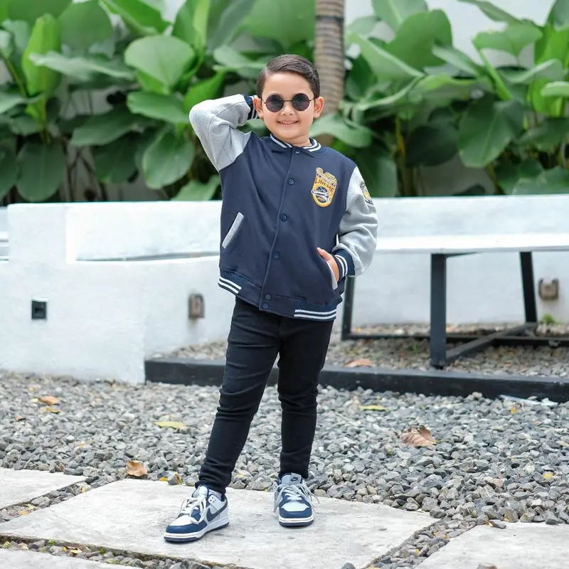 Varsity jacket anak laki-lai usia 1-10tahun warna BLACKTAN jacket linemekids Cewek Cowok Nyaman Lembut Balita 7