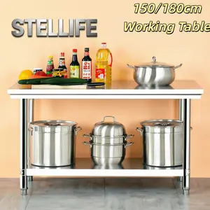Meja Stainless Steel/Working Table 150/180cm,Sistem Knock Down (Bongkar Pasang)