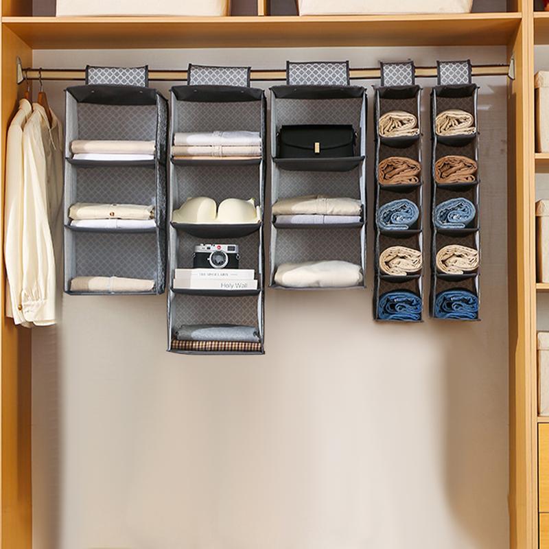 Hangable Wardrobe Organiser 3-5 Layer Foldable Closet Storage Bag Dust-proof Non-woven Hanging Clothes Bra Organizer 4