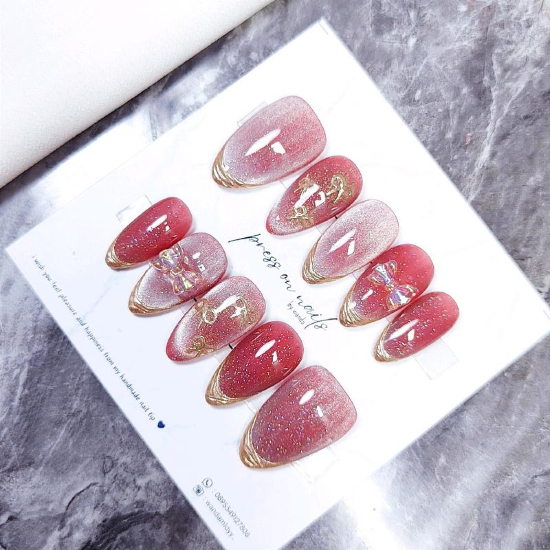 PRESS ON NAIL by calnails cat eye chrome peach 1