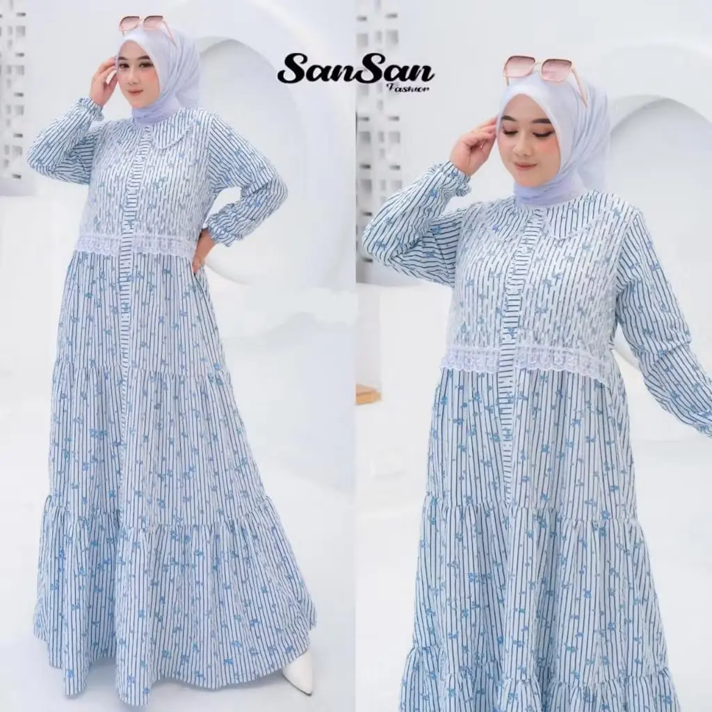 gamis brukat terbaru terlaris Dewasa Lebaran jumbo crinkle turun harga l xl xxl Muslim Dress Maxi Wanita Kancing Kondangan Pesta Mewah