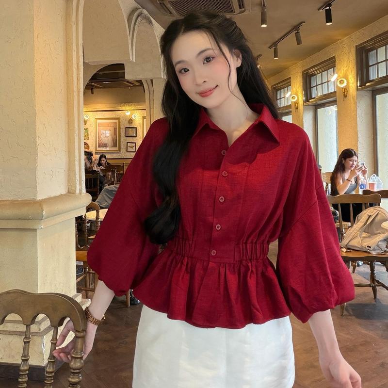 ..Áo sơ mi nữ tay lồng đèn dáng chít eo xinh xắn trẻ trung LAMO - B1490