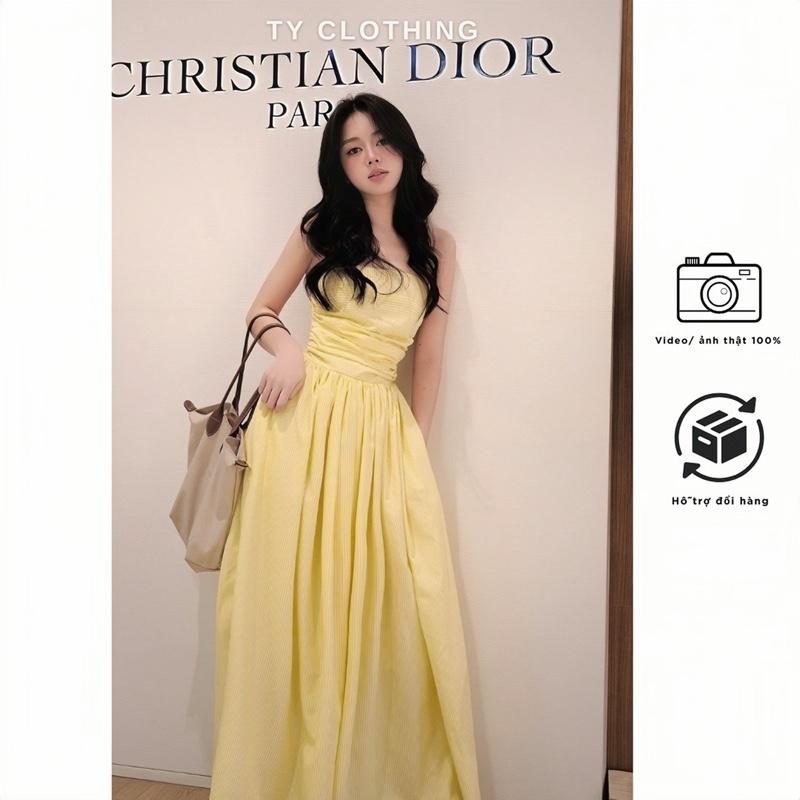 { TY CLOTHING } Đầm sọc vàng sáng - Hàng thiết kế - Free sze - màu Vàng chanh/ Xanh dương