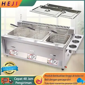 Penggorengan Dalam Komersial Tiga Dalam Stainless Steel Jenis Gas Profesional untuk Penggorengan Dalam Gas LPG Fryer Berkualitas Tinggi