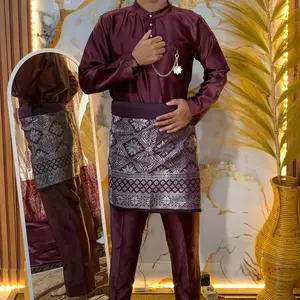 Setelan Baju+Celana+Songket Teluk Belanga Cekak Musang MelayuMalaysia Satin Premium Adat Melayu Pria Malaysia