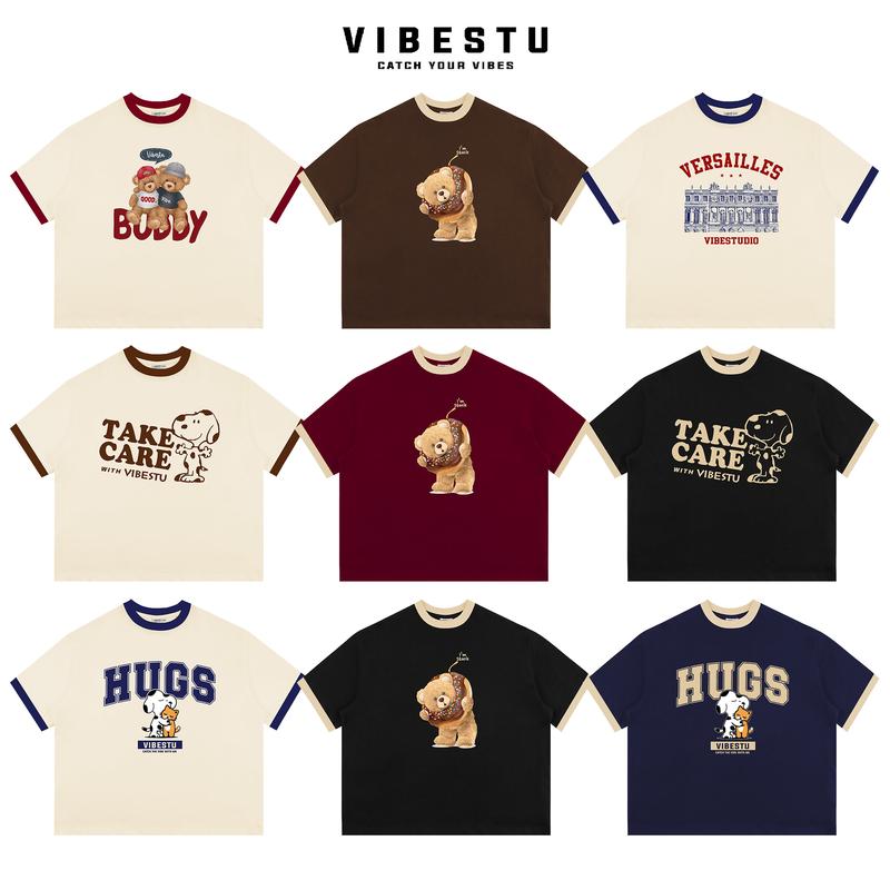  Áo Thun Phối Tay Local Brand VIBESTU " BST Phối Tay V1 " Form Big Boxy Rộng Unisex 250Gsm Cotton 