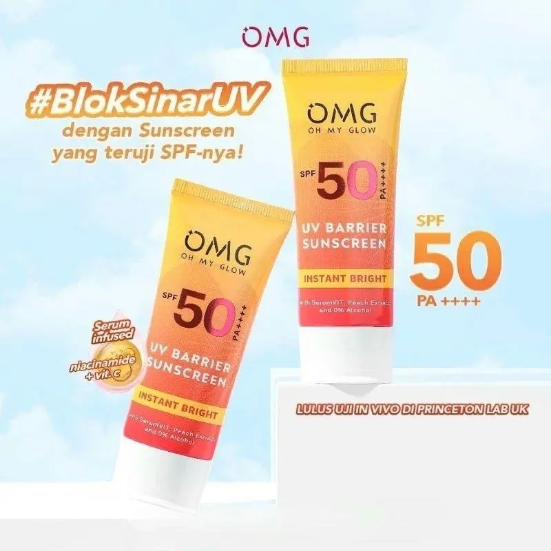 OMG Sunscreen SPF 50 Oh My Glow Sun Care | Sunblock Wajah Instant Bright 25ml Extract Peach Wanita Facial sunscreen  omg Kering Kusam Perawatan Lightening Hitam 2