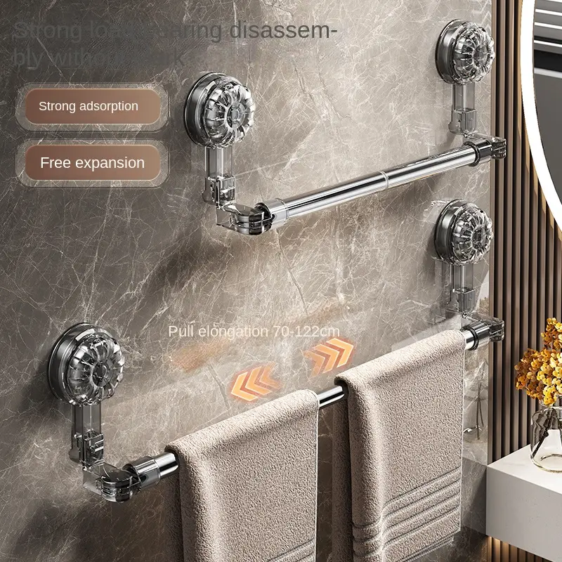 Suction Cup Towel Rack Bathroom Punch-Free Bathroom Telescopic Towel Bar Single Rod Slipper Rack Wall Hanging