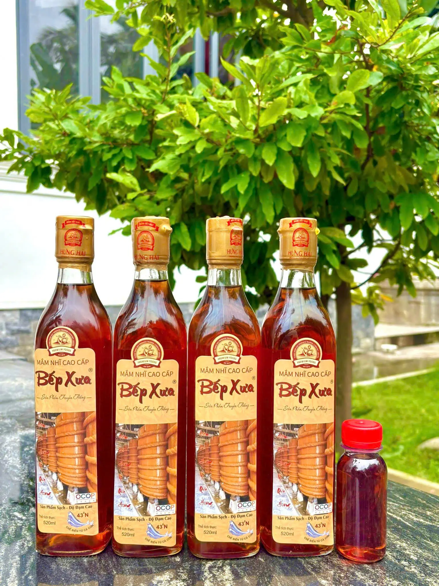 Combo 4 Chai thủy tinh 43 đạm Nước Mắm Cốt Nhĩ Cao Cấp Bếp Xưa 520ml - Chuẩn Vị Truyền Thống