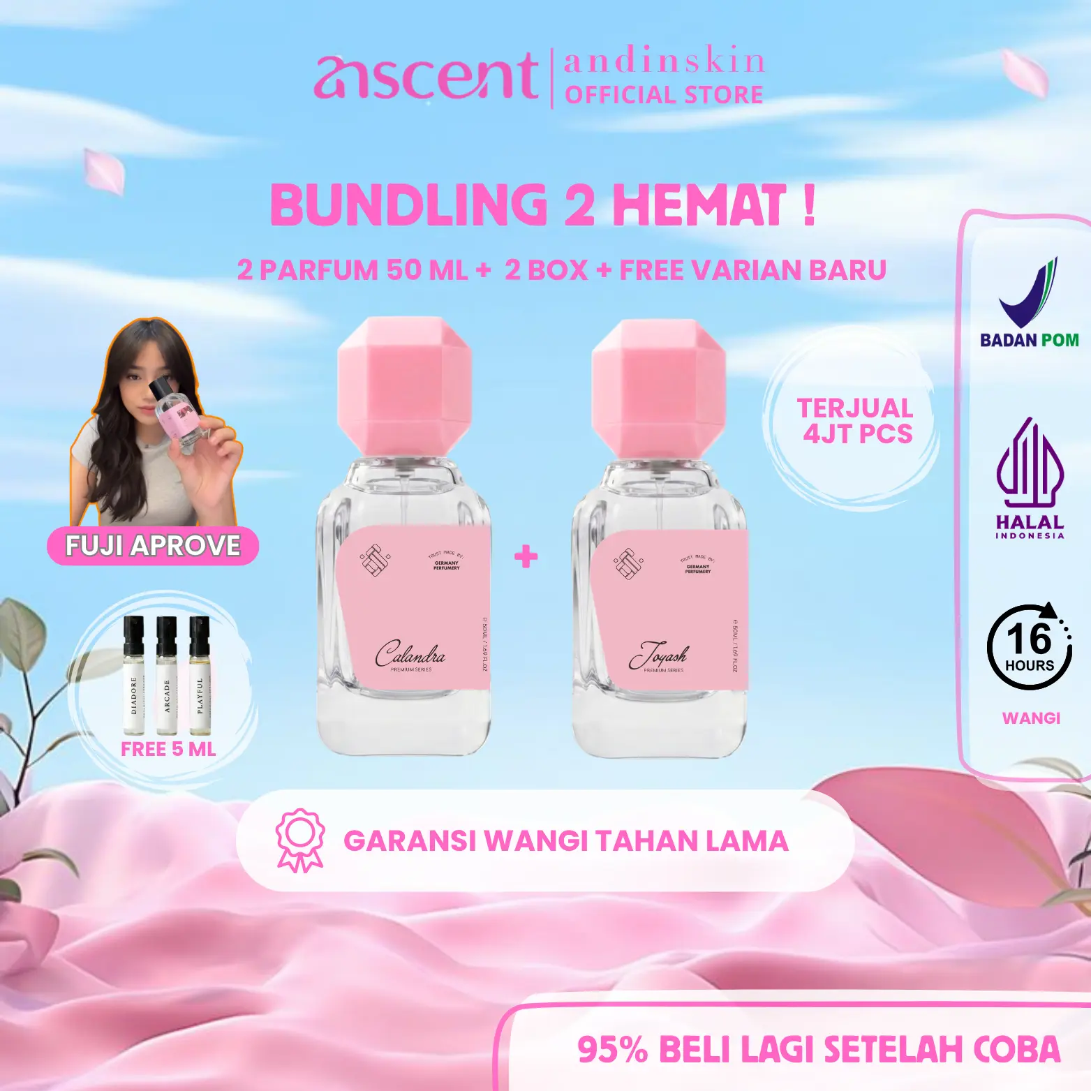 Andinskin Parfum Twinpack Premium Series 50ml isi 2 Perfume Wanita - Extra Size Wangi dan Tahan Lama