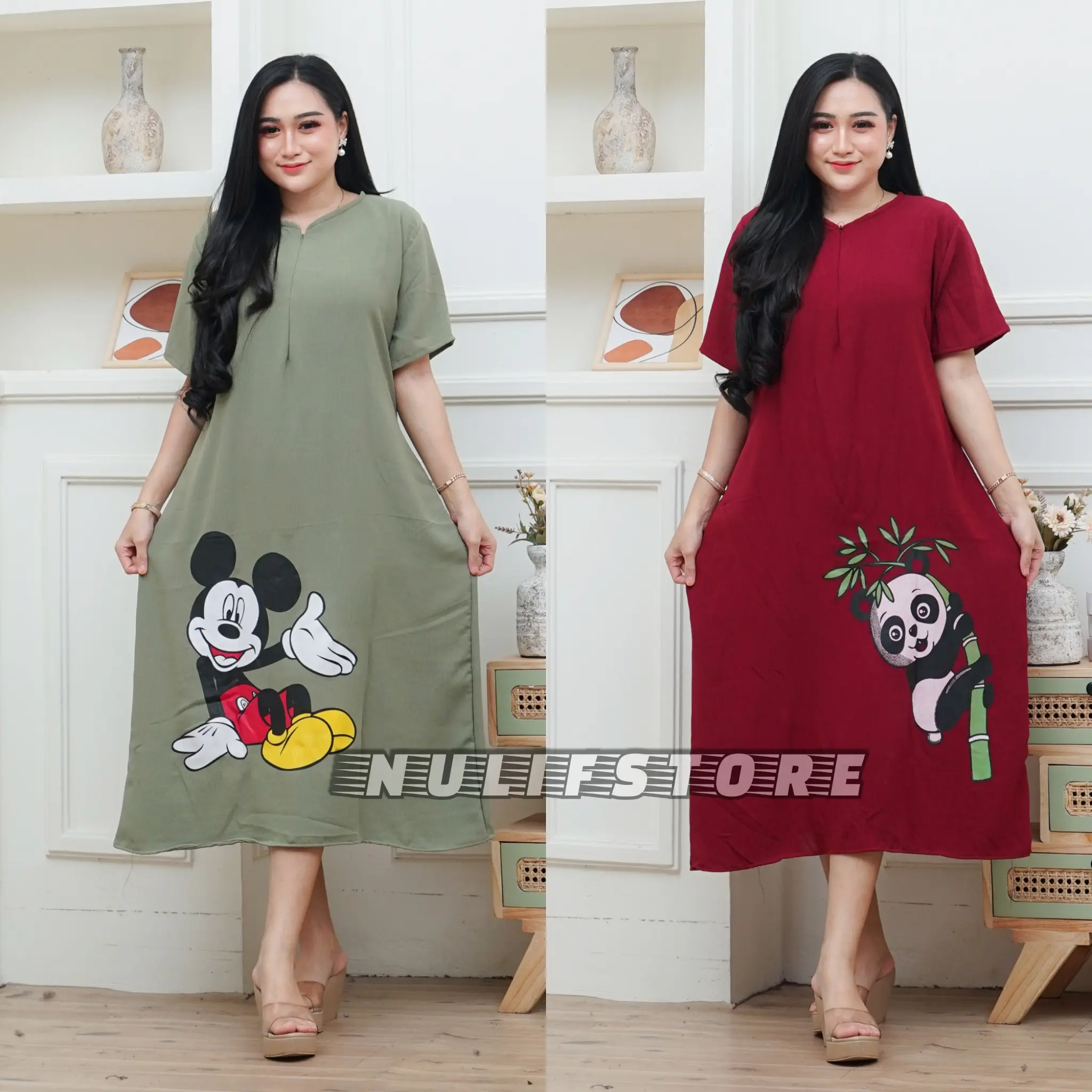PAKET BUNDLING 2PCS Daster Karakter Bisa Pilih Warna Busui Crinkle Kantong Airflow Santai Cantik