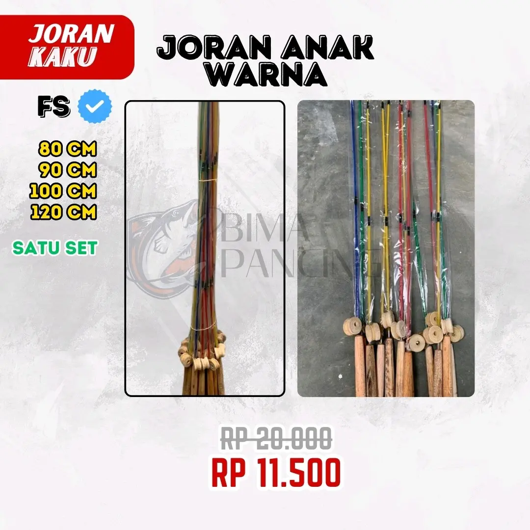 Set Joran Kaku Warna Anak Ukuran 100cm dengan Kail dan Umpan