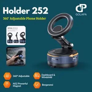 GOLAPA Holder 252 Phone Holder Magnet Dashboard Mobil Rotasi 360° Kuat Anti Jatuh Dudukan Ponsel Mobil Magnetik Adjustable Hitam Abu Metalik