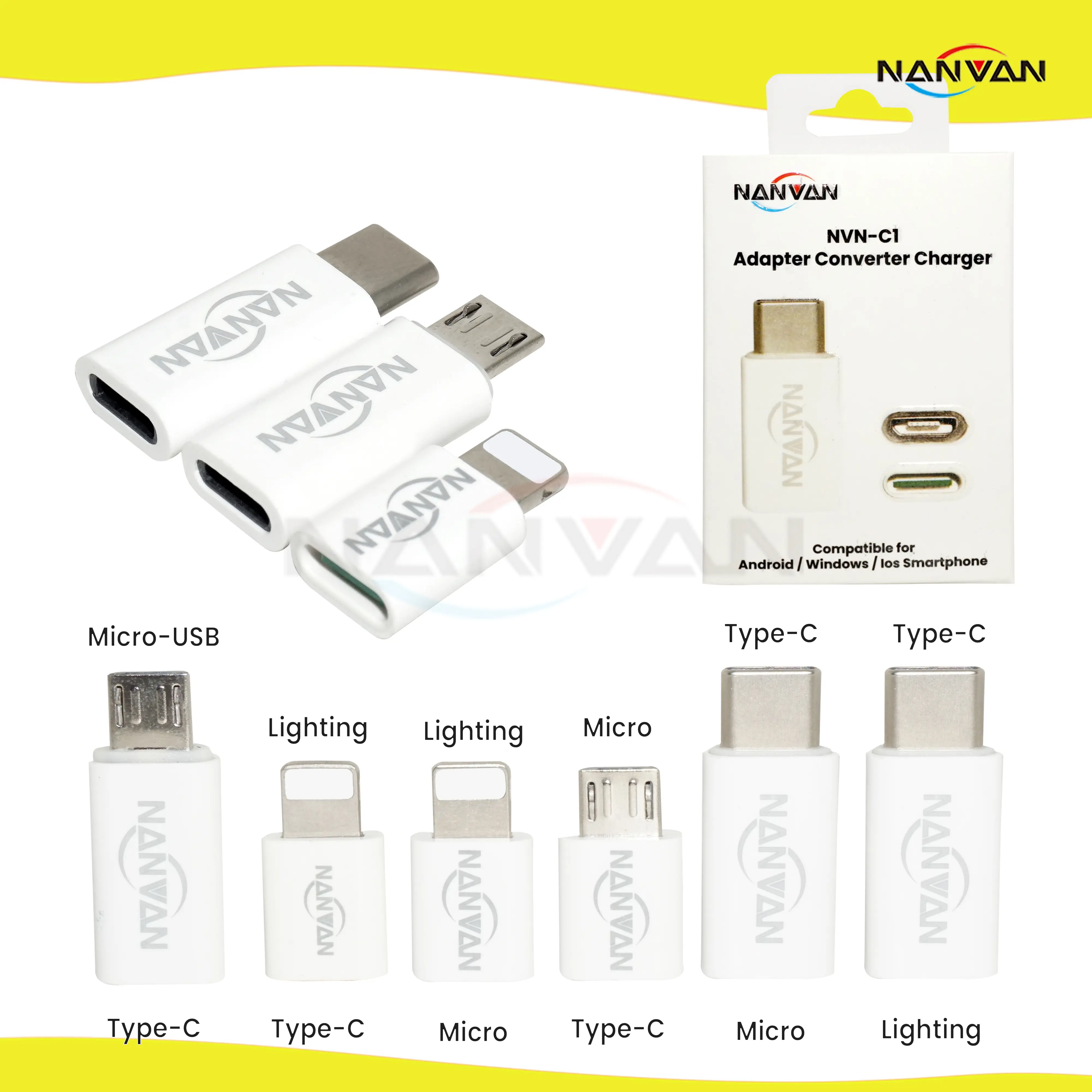 NANVAN NVN-C1 Sambungan Konektor Converter Charger For Usb-C/Micro/Iphone Premium