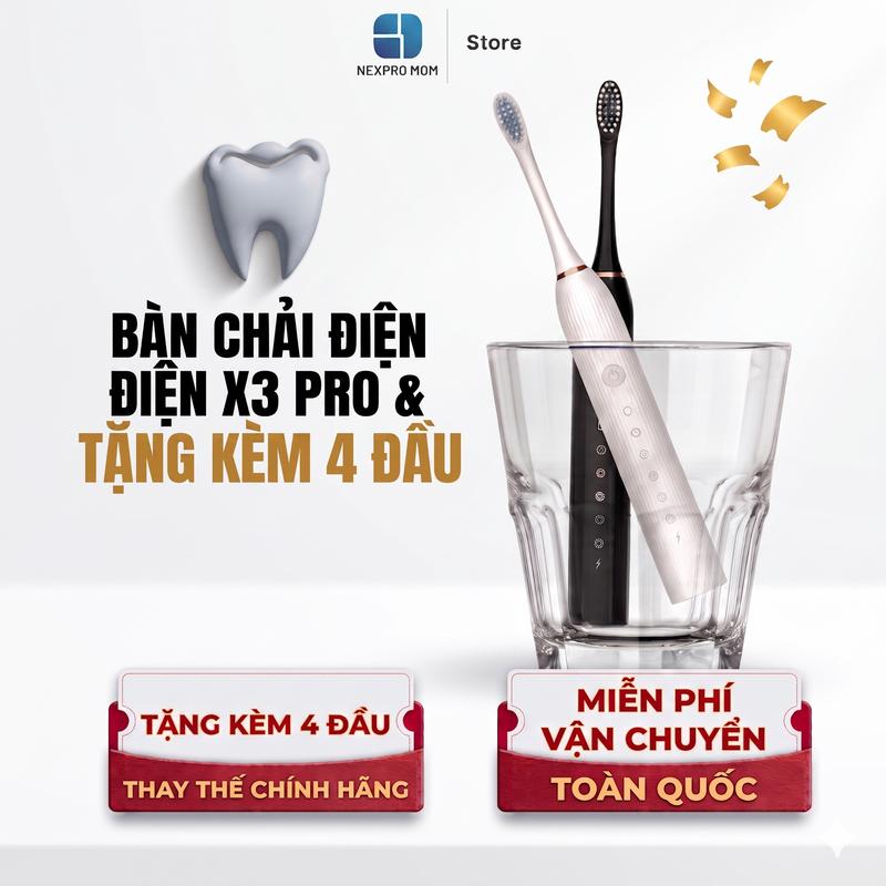 Bàn Chải Điện X3 Pro Tặng Kèm 4 Đầu Thay Thế Lỗi 1 Đổi 1 Bảo Hành 3 Tháng Miễn…