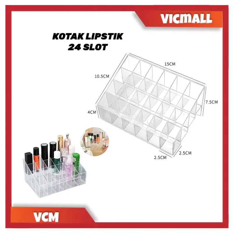 (VCM) kotak tempat lipstik acrylic lipstick storange 24 slot kotak lipstik tempat lipstik parfum 1