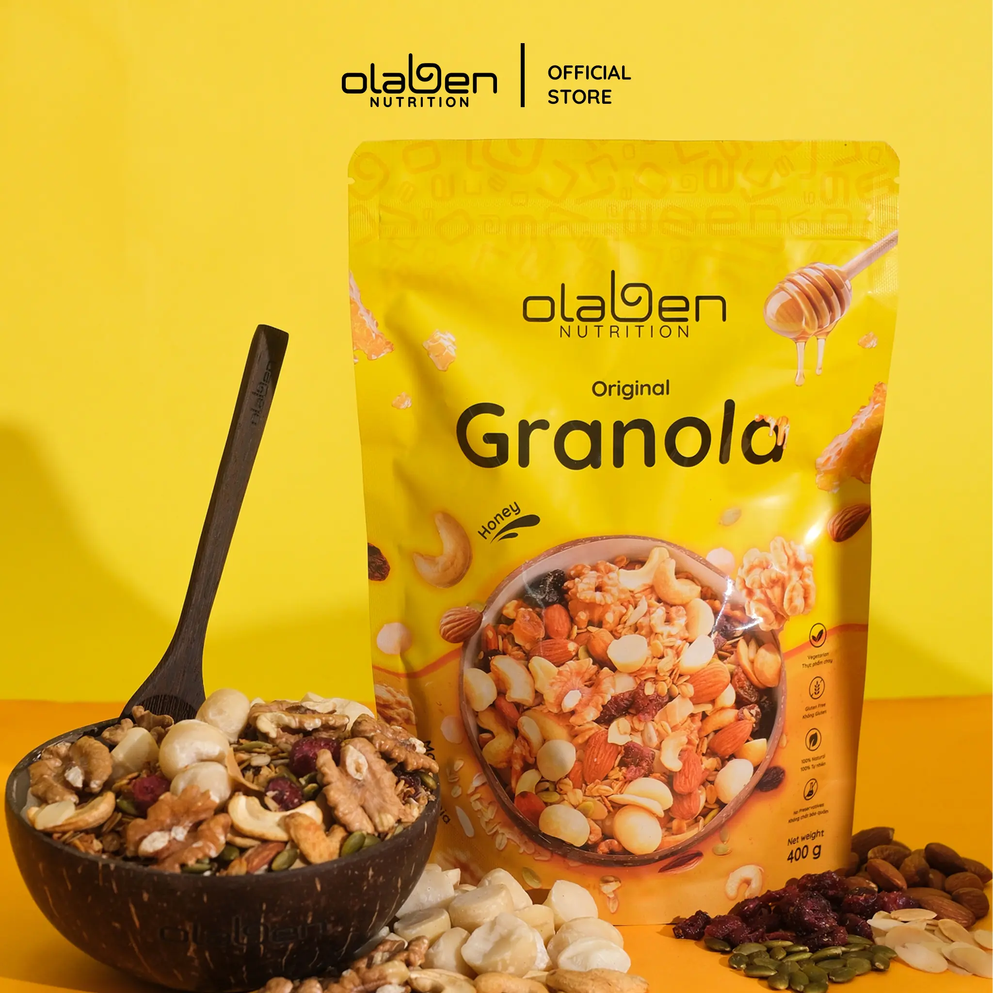 Túi 400gr Granola Siêu Hạt Vị Truyền Thống - Hạt Ngũ Cốc Premium by OLABEN NUTRITION