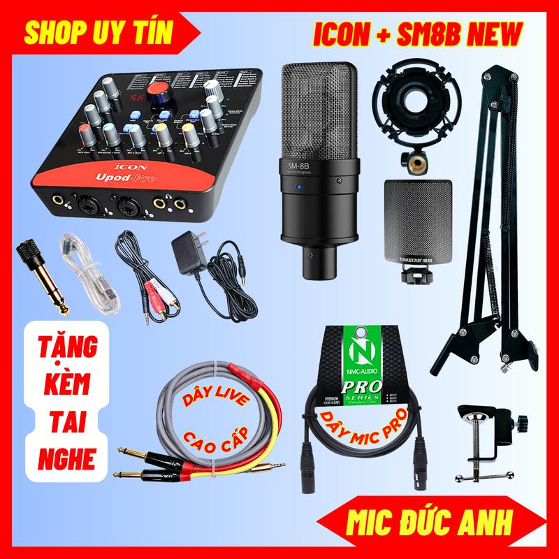 Bộ Mic Thu Âm Sound Card Icon Upod Pro Mic SM8B New Tặng Kem Tai Nghe Và Jack 6ly, Phụ Kiện Âm Thanh Chất Lượng Cao
