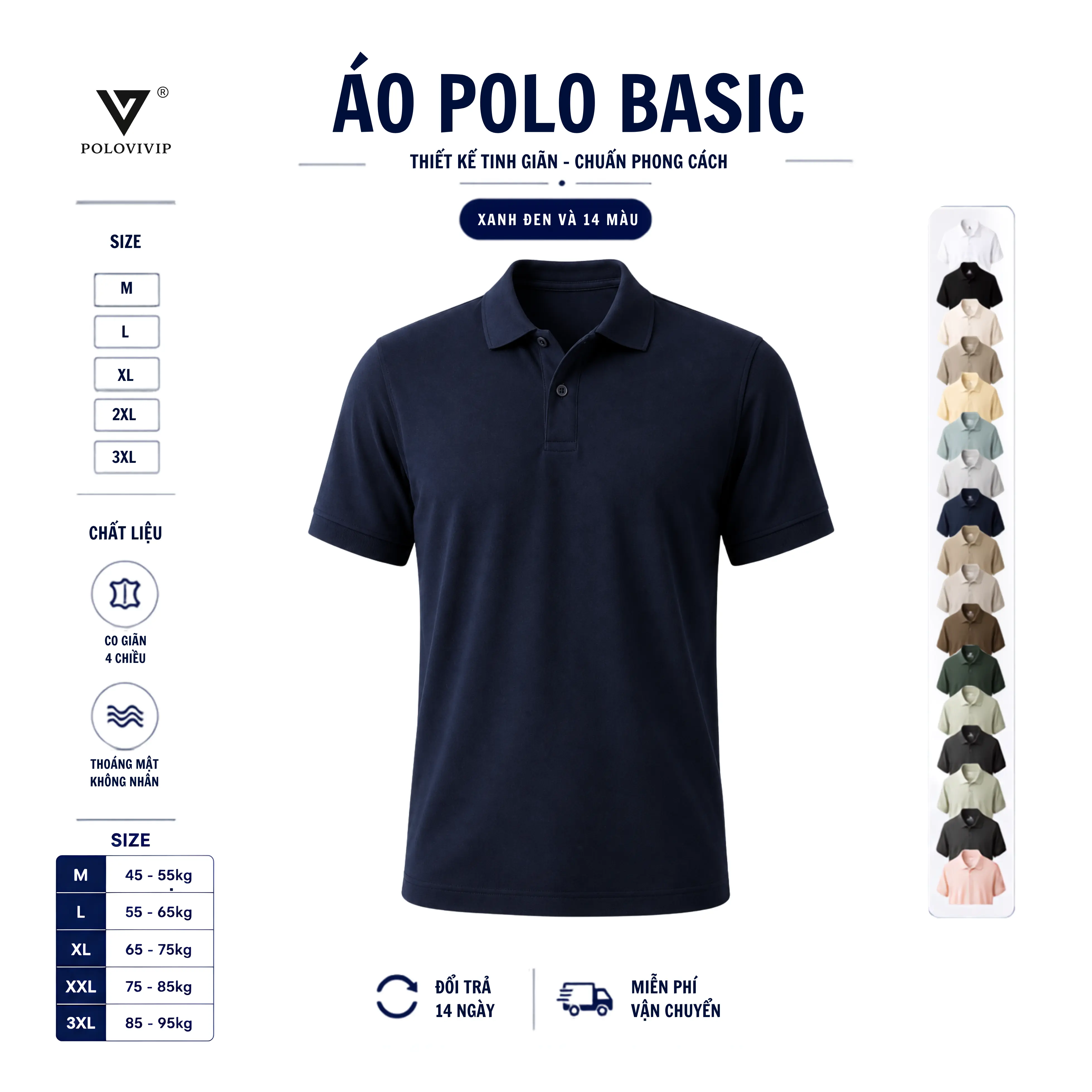 [KOL] Áo Polo Nam Trơn chất liệu Cá Sấu Mềm Mịn, Mát, Co Giãn 4 Chiều - POLOVIVIP