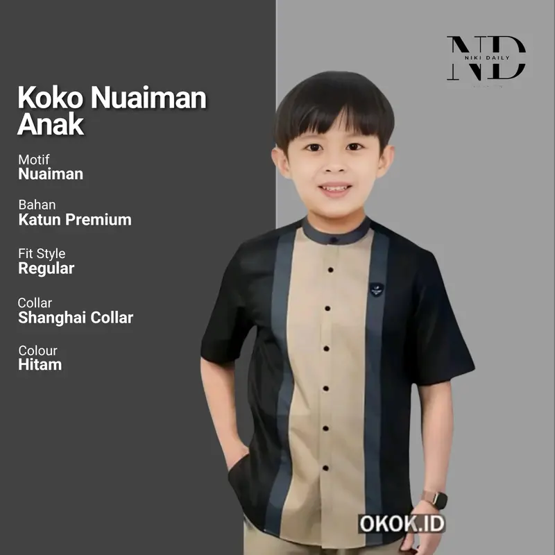 Baju Koko Anak Nuaimann Lengan Pendek 1-8 Tahun Kombinasi 3 Warna Bahan Full Katun Vito Signature Muslim Kurta Pria Casual Motif Lembut Nyaman Panjang Toyobo 0