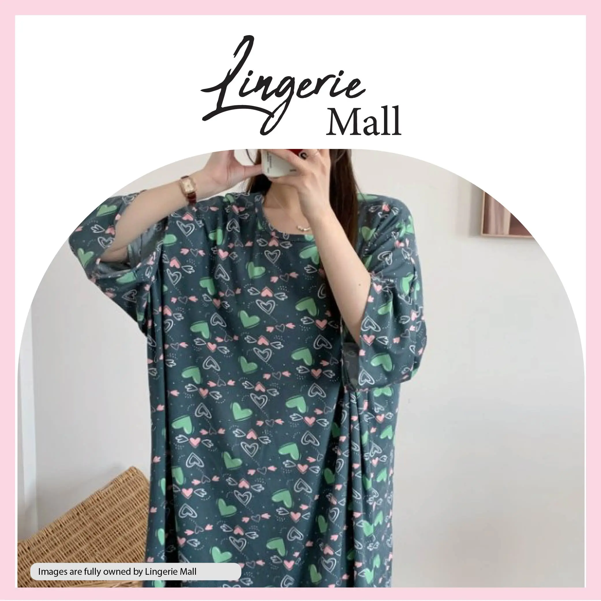 Baju Tidur Wanita Baju Tidur Kaftan Pyjamas Dress Lengan Pendek WCO314 Kain Cotton Mix Cotton Dusty Pink Short Sleeve Sleepwear Stretchable