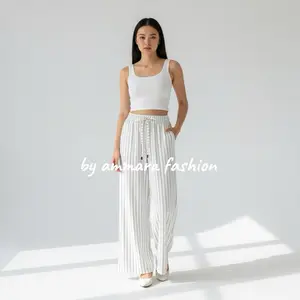 By Ammarafashion - Everyday pants - Stripe Pants Bangkok Knit - Celana Panjang Wanita Baggy Kantor Kuliah Motif Garis Kulot Pinstripe - Celana Formal Casual Wanita Loose Pants