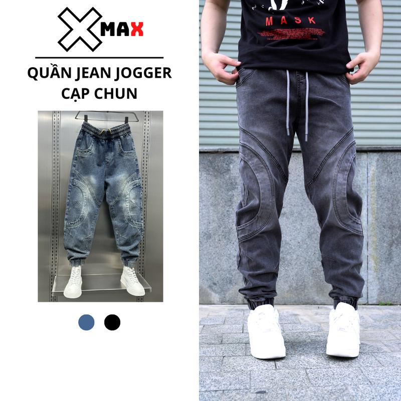 Quần Jogger jean nam cạp chun bo gấu XMAX vải bò dày dặn thiết kế line nổi form rộng phong cách B152
