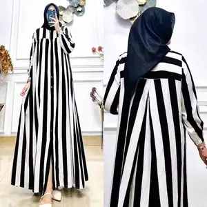 PROMO COD Gamis Salur Innara Motif Salur Kancing Bussui Maxxi Pollycoton Premium Kekinian Syari