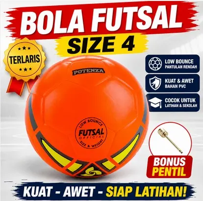BOLA FUTSAL POTENZA SIZE 4 BAHAN PVC MODEL TEMPEL PRESS +PENTIL BOLA