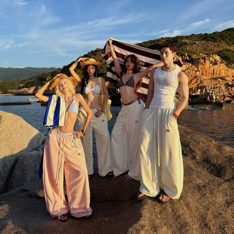 [BST 2025] AB HOUSE - Quần nỉ 2 da logo kim loại ống suông rộng thời trang nam nữ