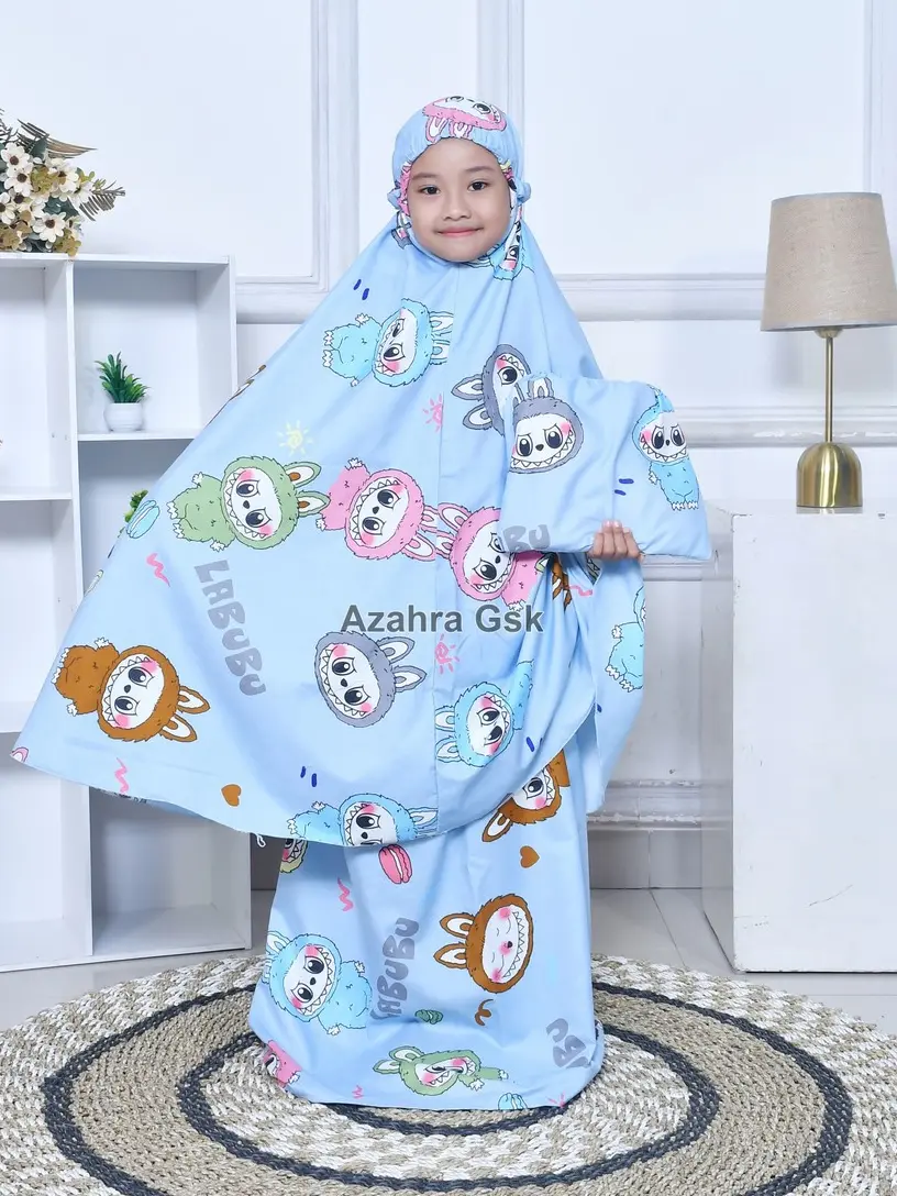 PERANGKAT SHOLAT MUKENAH LABUBU ANAK VIRAL USIA 5-12 TAHUN HIGH QUALITY