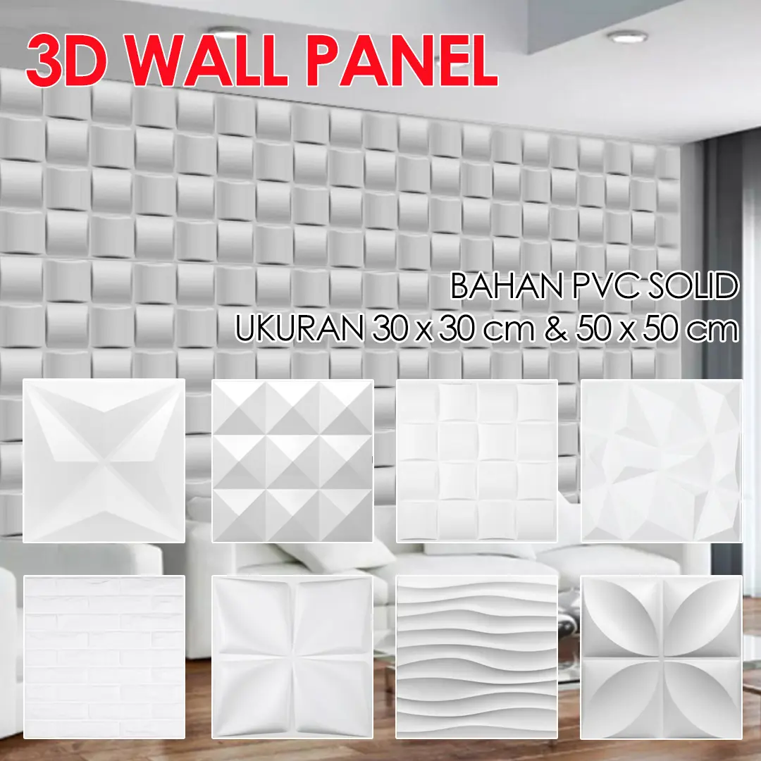 Wall Panel 3D Dinding Ornamen Bahan PVC Bisa Dibersihkan Motif Timbul Warna Putih
