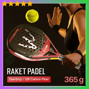 CWIN VULKAN Raket Padel Profesional Teardrop 12K Carbon Fiber 3.8cm Thickness 365g 5025 dengan Kontrol Maksimal dan Kecepatan Manuver