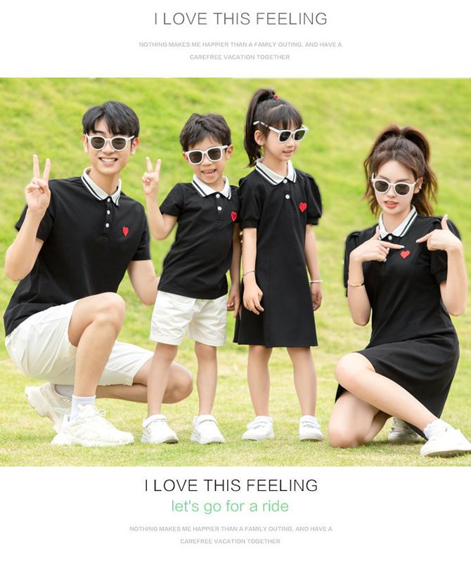Product Introduction of Internet Celebrity Parent-Child Wear Summer Wear a Family of Three Or Four Family Pack Mother-Daughter Mother-Child Short Sleeve T-shirt Love Polo Clothes for the Whole Family 11
