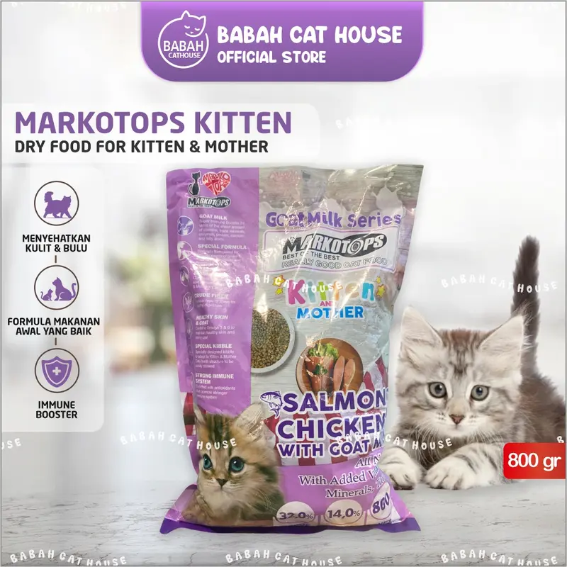 MARKOTOPS KITTEN AND MOTHER SALMON CHICKEN 800GR Makanan Kucing Cat Food Markotop Baby Murah With Milk Kering Dry Adult Induk Menyusui Kiten Dewasa Untuk Hairball Bulu Rontok & Hair And Skin 800 gr 1 Kg 0