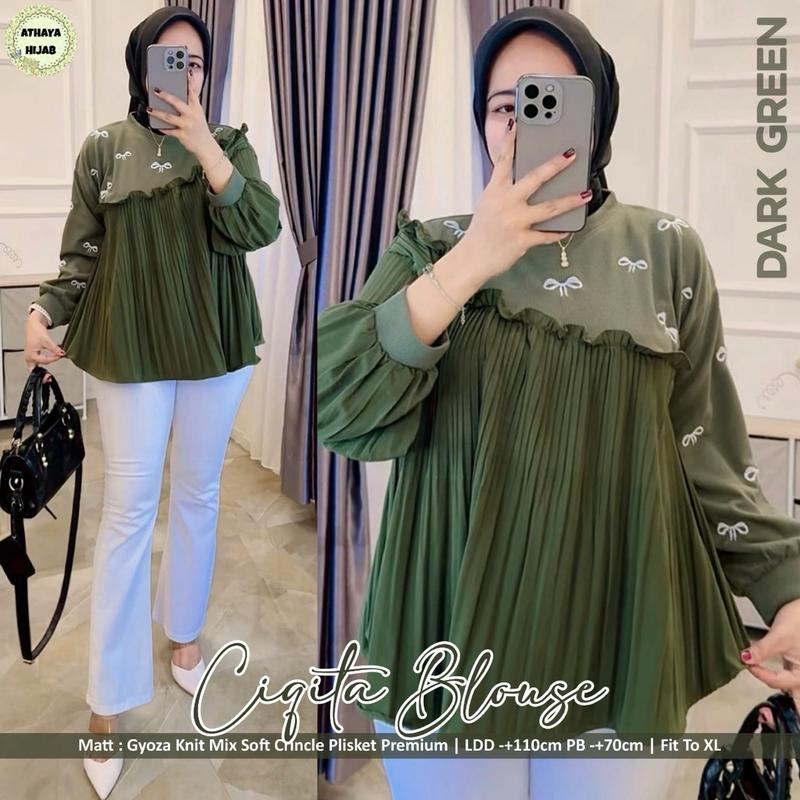 BLOUSE KNIT CIQITA ATASAN WANITA MIX BORDIR PITA Top Casual 0