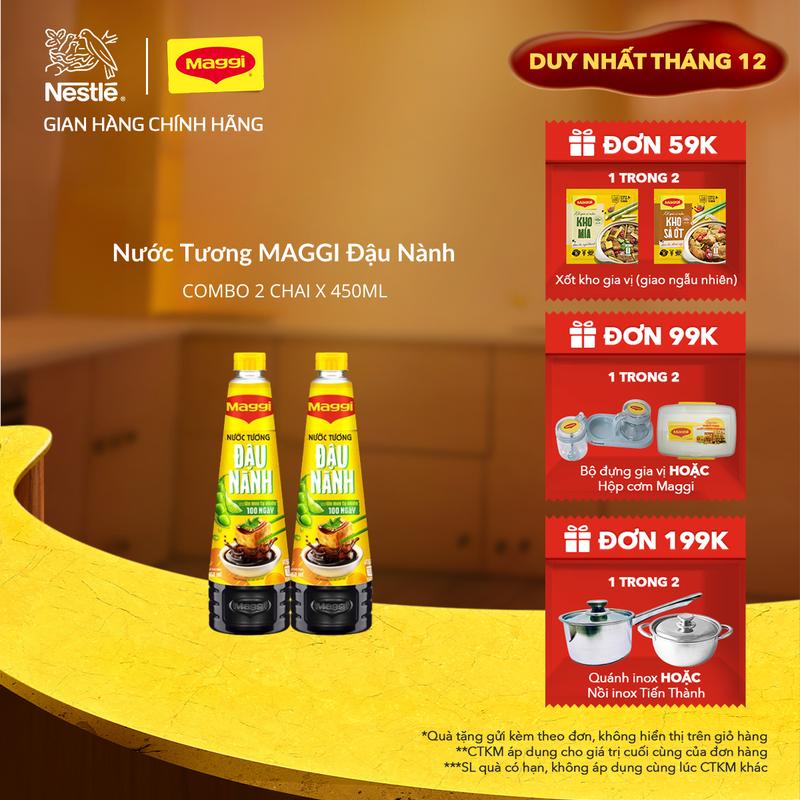 Nestlé VN Combo 2 Nước Tương Đậu Nành MAGGI - Thơm sánh đậm từ chiết xuất đậu nành lên men tự nhiên 100 ngày Chai 450ml -ST
