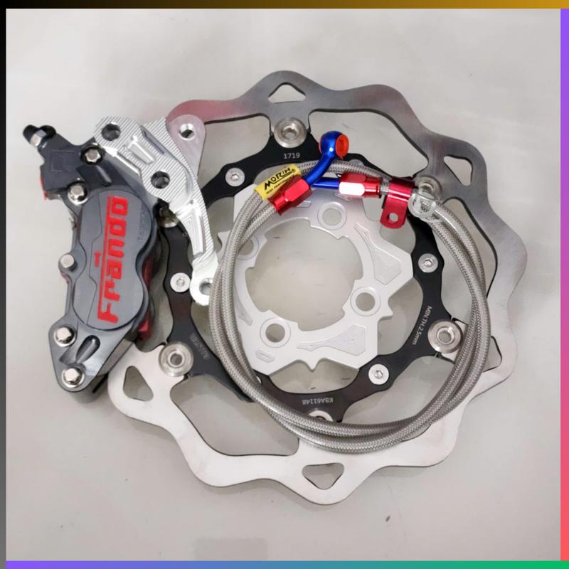 [ Combo ] Gắn Sirius 110/ 50cc : Heo Frando 4Pis Xám + Pad CNC + Đĩa KTM 260mm + Dây Dầu Morin Xám