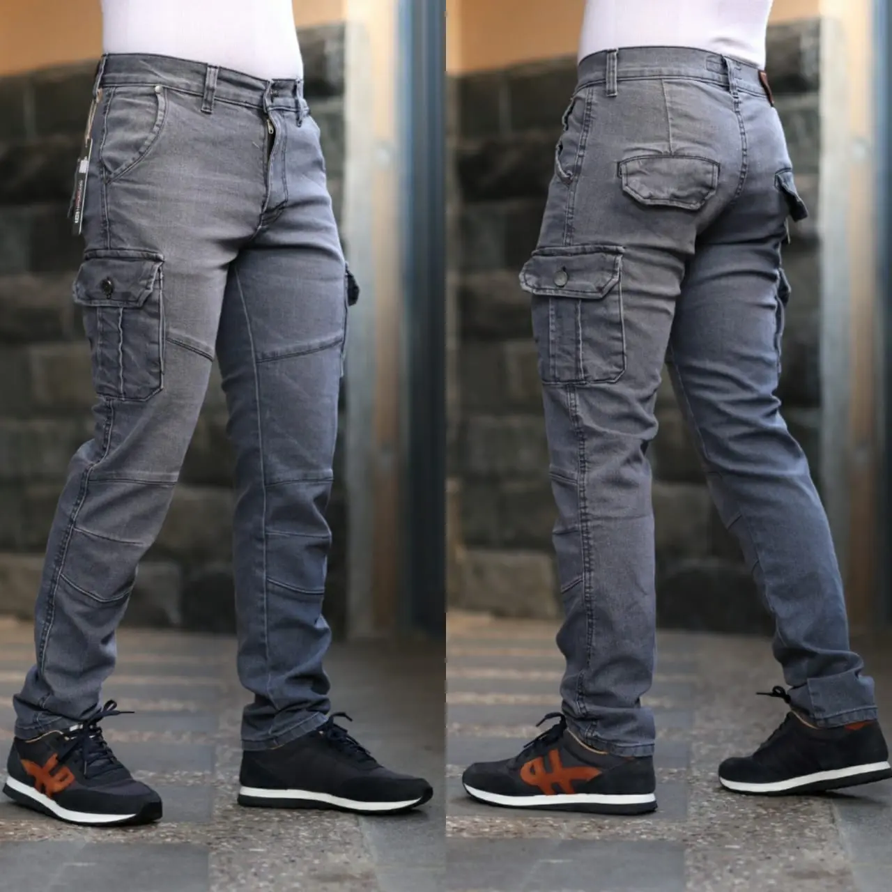Celana Cargo Jeans Ripped Pria Strech Skinny Slimfit 5.2