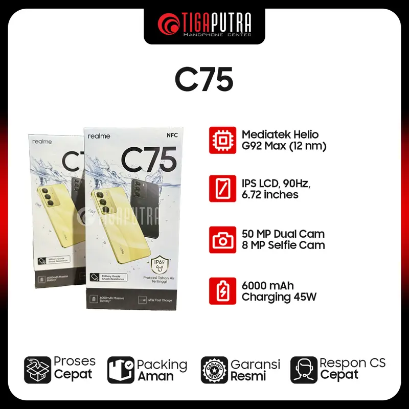 Realme C75 (RAM 8GB, ROM 128/256GB, Helio G92, 6000 mAh)