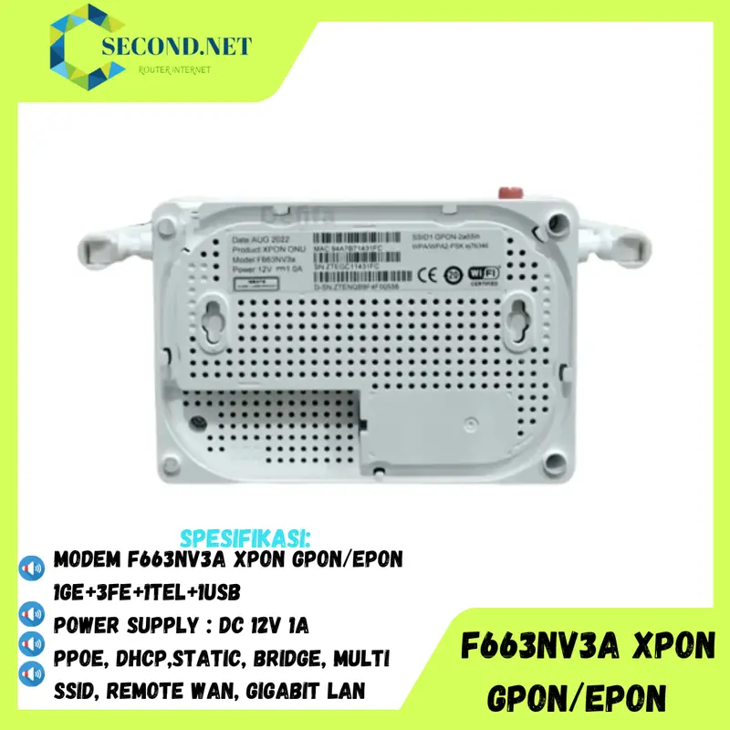ONT F663NV3A ONU XPON EPON GPON 4FE 1G 1USB Modem Antena Sinyal 2
