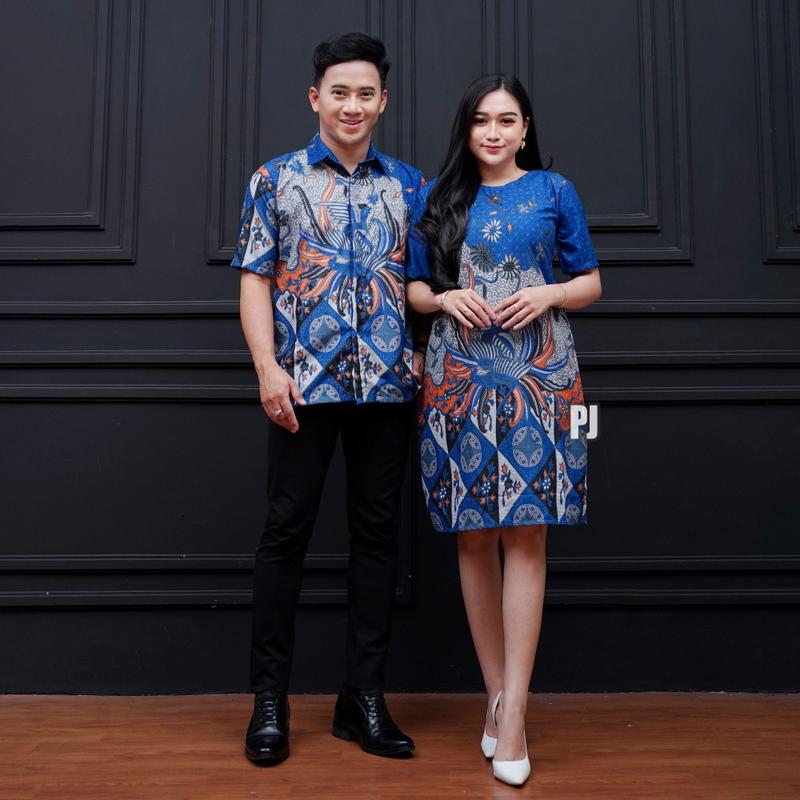 Product Introduction of Baju Batik Couple Lengan Pendek Terbaru Motif Kopri Biru Pasangan Dewasa - Wanita Katun Dress Sarimbit 3