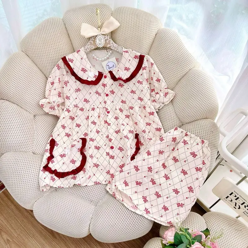 Bộ Ngủ Tiểu Thư Cổ Bèo Phối Viền Chất Đũi Mềm Mặc Mát, Đồ Bộ Mặc Nhà Tiểu Thư Màu Sắc 2